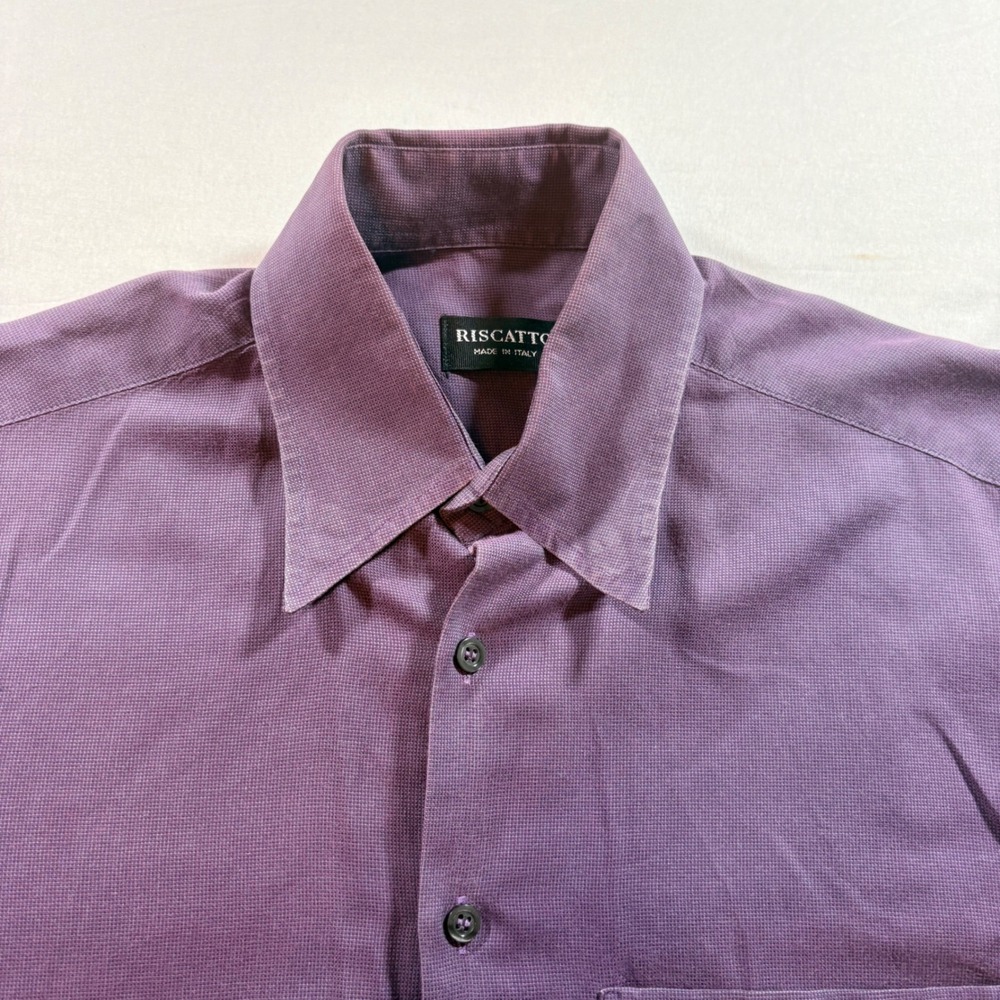 Riscatto Button Down Shirt Mens Medium Purple Cotton Long Sleeve Made in Italy